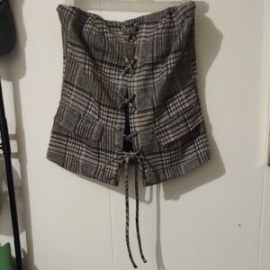 Emory Park Plaid Lace-Up Crop Top